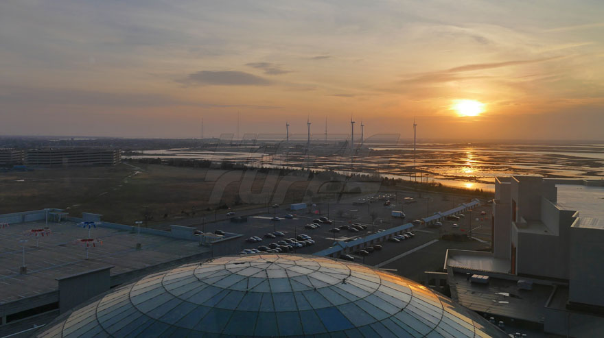 The Pool Atrium at Harrahs Casino and ACUA Jersey-Atlantic Wind Farm Turbines Atlantic City Time Lapse